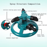 360° Fully Circle Rotating Watering Sprinkler Irrigation System 3 Nozzle Pipe Hose for Garden