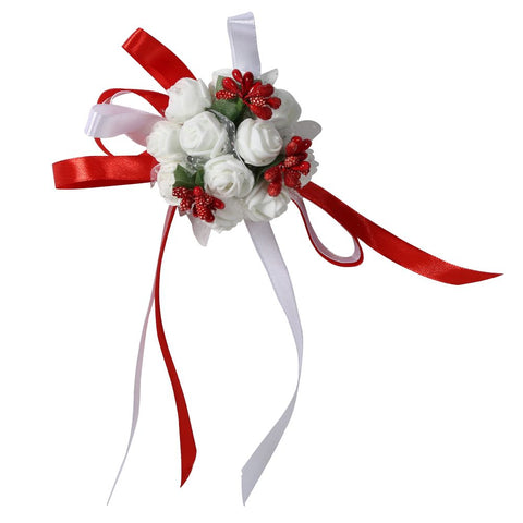 Beautiful Hand Ribbon Flower Bridal Bridesmaid Wrist Corsage Prom Wedding Decorations (Red) In Australia - Darrahopens
