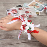 Beautiful Hand Ribbon Flower Bridal Bridesmaid Wrist Corsage Prom Wedding Decorations (Red) In Australia - Darrahopens