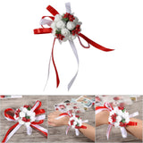 Beautiful Hand Ribbon Flower Bridal Bridesmaid Wrist Corsage Prom Wedding Decorations (Red) In Australia - Darrahopens