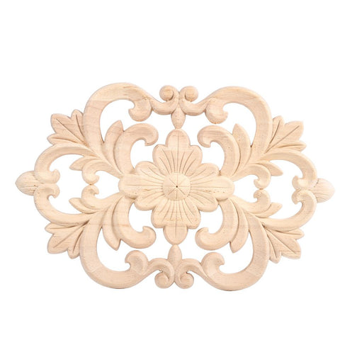 1Pc Wood Carved Onlay Applique Unpainted Furniture for Home Door Cabinet Decoration (22 x 14cm)