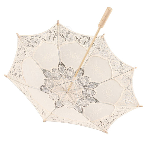 Lady Wedding Lace Umbrella Parasol Sun Umbrellas Party Bridal Photo Taking Decor(Ivory Large)