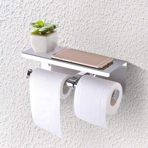 Wall Mounted SUS 304 Stainless Steel Double Roll Toilet Paper Holder, Dual Paper Tissue Roll