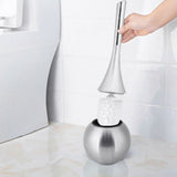 Creative Bathroom Toilet Scrub Cleaning Brush Holder Set with Stainless Steel Base (Silver)