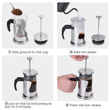 350ML 304 Stainless Steel & Glass Heat Resistant French Press Coffee & Tea Makers Pot