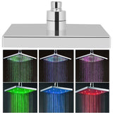 8" Inch Square Chrome Face Rainfall LED Shower Head 7 Colors Changing Romantic Light Home