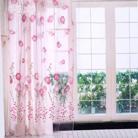 100*200cm Tulips Printing Tulle Curtains Sheer Drape Balcony Window Decoration Pink In Australia - Darrahopens