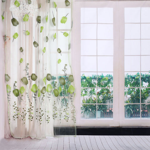100*200cm Tulips Printing Tulle Curtains Sheer Drape Balcony Window Decoration Green In Australia - Darrahopens