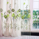 100*200cm Tulips Printing Tulle Curtains Sheer Drape Balcony Window Decoration Green