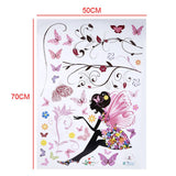 PVC Wall Sticker Fairy Flower Butterfly Vinyl Art Decal Girl Bedroom Home Decor Removable