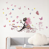 PVC Wall Sticker Fairy Flower Butterfly Vinyl Art Decal Girl Bedroom Home Decor Removable