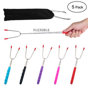 5Pcs Telescoping BBQ Marshmallow Hot Dog Skewers Forks Roasting Sticks Camping