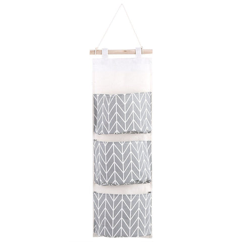 3 Pockets Cotton Linen Wall Hanging Storage Bag Door Pouch Bedroom Home Office Organizer Gray In Australia - Darrahopens