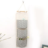 3 Pockets Cotton Linen Wall Hanging Storage Bag Door Pouch Bedroom Home Office Organizer Gray