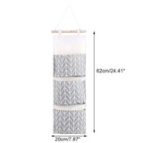 3 Pockets Cotton Linen Wall Hanging Storage Bag Door Pouch Bedroom Home Office Organizer Gray