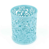 Office Desk Hollow Rose Flower Pattern Pen Pencil Pot Holder Container Organizer(Blue) In Australia - Darrahopens