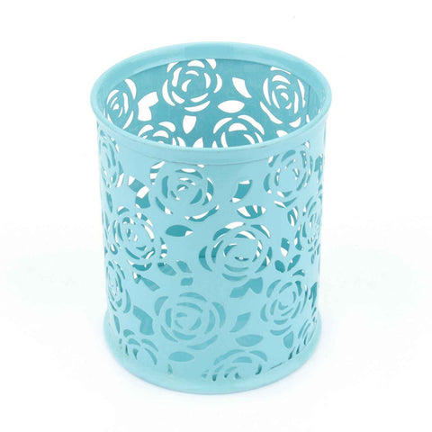 Office Desk Hollow Rose Flower Pattern Pen Pencil Pot Holder Container Organizer(Blue) In Australia - Darrahopens
