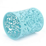Office Desk Hollow Rose Flower Pattern Pen Pencil Pot Holder Container Organizer(Blue) In Australia - Darrahopens