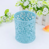 Office Desk Hollow Rose Flower Pattern Pen Pencil Pot Holder Container Organizer(Blue) In Australia - Darrahopens