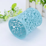 Office Desk Hollow Rose Flower Pattern Pen Pencil Pot Holder Container Organizer(Blue) In Australia - Darrahopens
