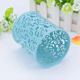 Office Desk Hollow Rose Flower Pattern Pen Pencil Pot Holder Container Organizer(Blue) In Australia - Darrahopens
