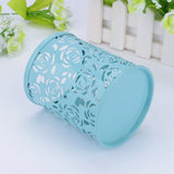 Office Desk Hollow Rose Flower Pattern Pen Pencil Pot Holder Container Organizer(Blue) In Australia - Darrahopens