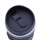 Creative Camera Lens Shaped Insulation Cup Stainless Steel Insulated Travelling Flask V Black