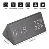 Wooden Alarm Clock, Wood LED Digital Desk Clock With Time Temperature Adjustable Brightness