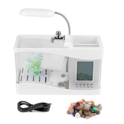 Multifunctional USB Rechargeable Mini Fish Tank Aquarium with Clock Function LED Light White In Australia - Darrahopens