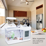Multifunctional USB Rechargeable Mini Fish Tank Aquarium with Clock Function LED Light White In Australia - Darrahopens