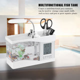 Multifunctional USB Rechargeable Mini Fish Tank Aquarium with Clock Function LED Light White In Australia - Darrahopens