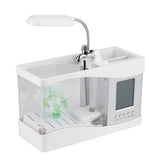 Multifunctional USB Rechargeable Mini Fish Tank Aquarium with Clock Function LED Light White