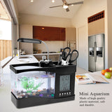 Multifunctional USB Rechargeable Mini Fish Tank Aquarium with Clock Function LED Light Black In Australia - Darrahopens