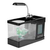 Multifunctional USB Rechargeable Mini Fish Tank Aquarium with Clock Function LED Light Black