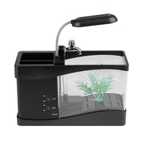 Multifunctional USB Rechargeable Mini Fish Tank Aquarium with Clock Function LED Light Black