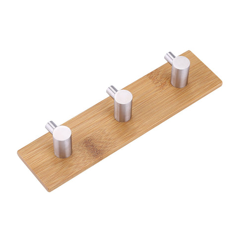 Natural Bamboo Stainless Steel Wall Hanger Hook Bag Key Towel Hanger Kitchen Three Hook In Australia - Darrahopens