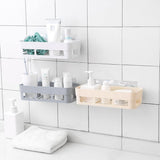 Plastic Wall Mounted Adhesive Shower Basket Storage Shelf Organizer for Home Bathroom (White)