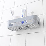 Plastic Wall Mounted Adhesive Shower Basket Storage Shelf Organizer for Home Bathroom (White)