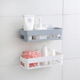 Plastic Wall Mounted Adhesive Shower Basket Storage Shelf Organizer for Home Bathroom (White)