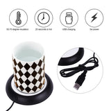 USB Wood Grain Cup Warmer Heat Beverage Mug Mat Office Tea Coffee Heater Pad Black