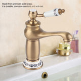 Floral Pattern Single Handle Mixer Tap Cold/Hot Water Faucet for Bathroom Basin Sink (Antique)