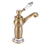 Floral Pattern Single Handle Mixer Tap Cold/Hot Water Faucet for Bathroom Basin Sink (Antique)