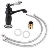 Floral Pattern Single Handle Mixer Tap Cold/Hot Water Faucet for Bathroom Basin Sink (Black)