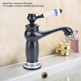 Floral Pattern Single Handle Mixer Tap Cold/Hot Water Faucet for Bathroom Basin Sink (Black)