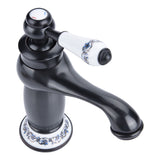 Floral Pattern Single Handle Mixer Tap Cold/Hot Water Faucet for Bathroom Basin Sink (Black)