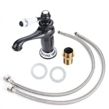 Floral Pattern Single Handle Mixer Tap Cold/Hot Water Faucet for Bathroom Basin Sink (Black)