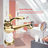 Solid Brass Mixer Tap Cold/Hot Water Faucet with Ornaments for Basin Sink (Golden)