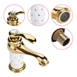 Solid Brass Mixer Tap Cold/Hot Water Faucet with Ornaments for Basin Sink (Golden)