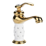 Solid Brass Mixer Tap Cold/Hot Water Faucet with Ornaments for Basin Sink (Golden)