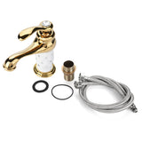 Solid Brass Mixer Tap Cold/Hot Water Faucet with Ornaments for Basin Sink (Golden)